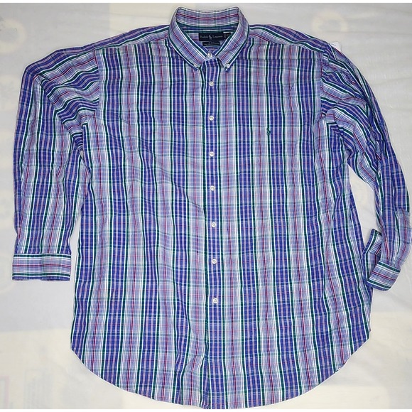 Ralph Lauren Blake 2XLT Tall Plaid Long Sleeve Button Down Shirt Two-Ply Cotton - Picture 1 of 4